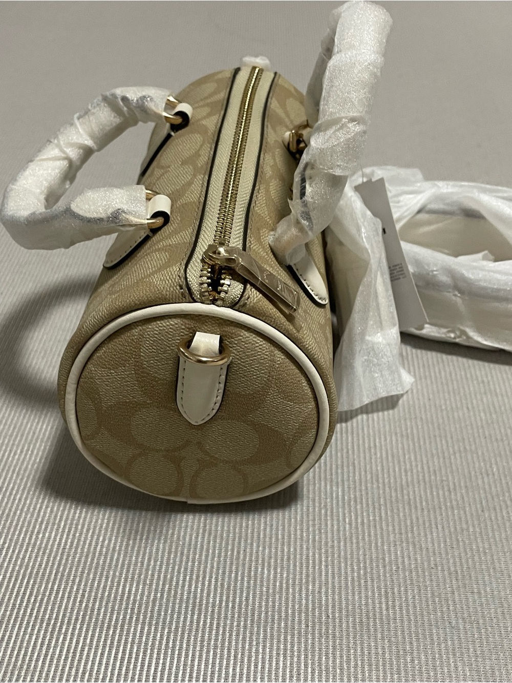 COACH Khaki Signature Mini Satchel with Chalk Trim - Picture 5 of 5